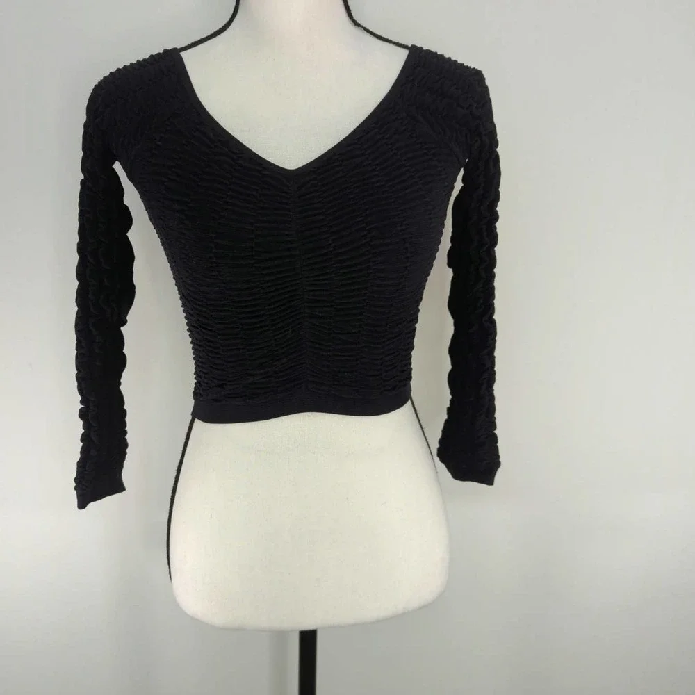 Anthropologie‎ Women's Smocked Black Baby Tee S/M